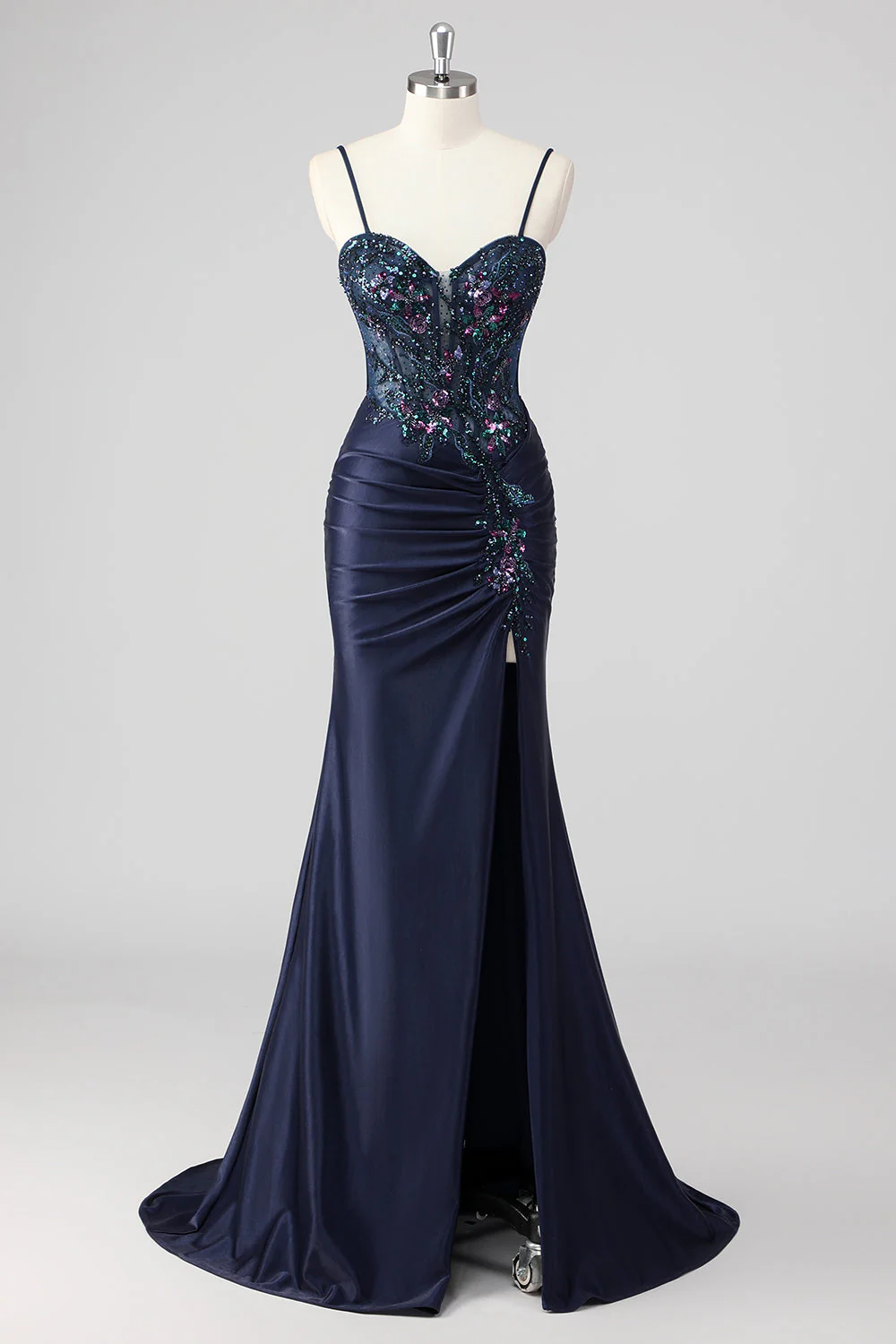 Sirène violette spaghetti bretelles Corset Sequin Robe longue de bal - Image 7