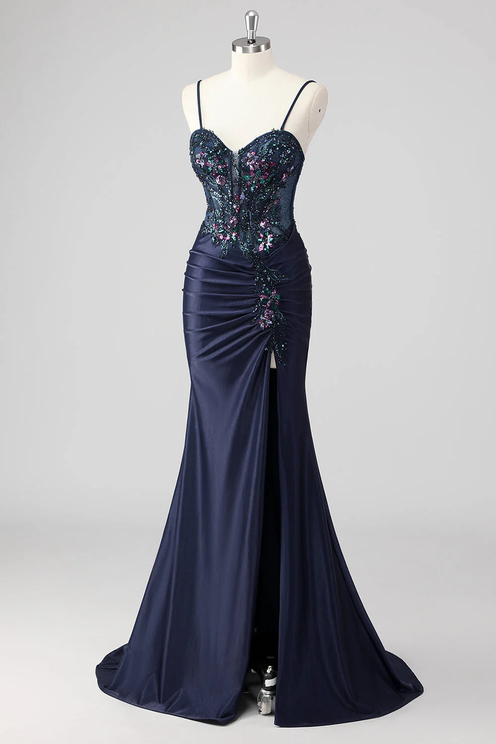 Sirène violette spaghetti bretelles Corset Sequin Robe longue de bal - Image 9