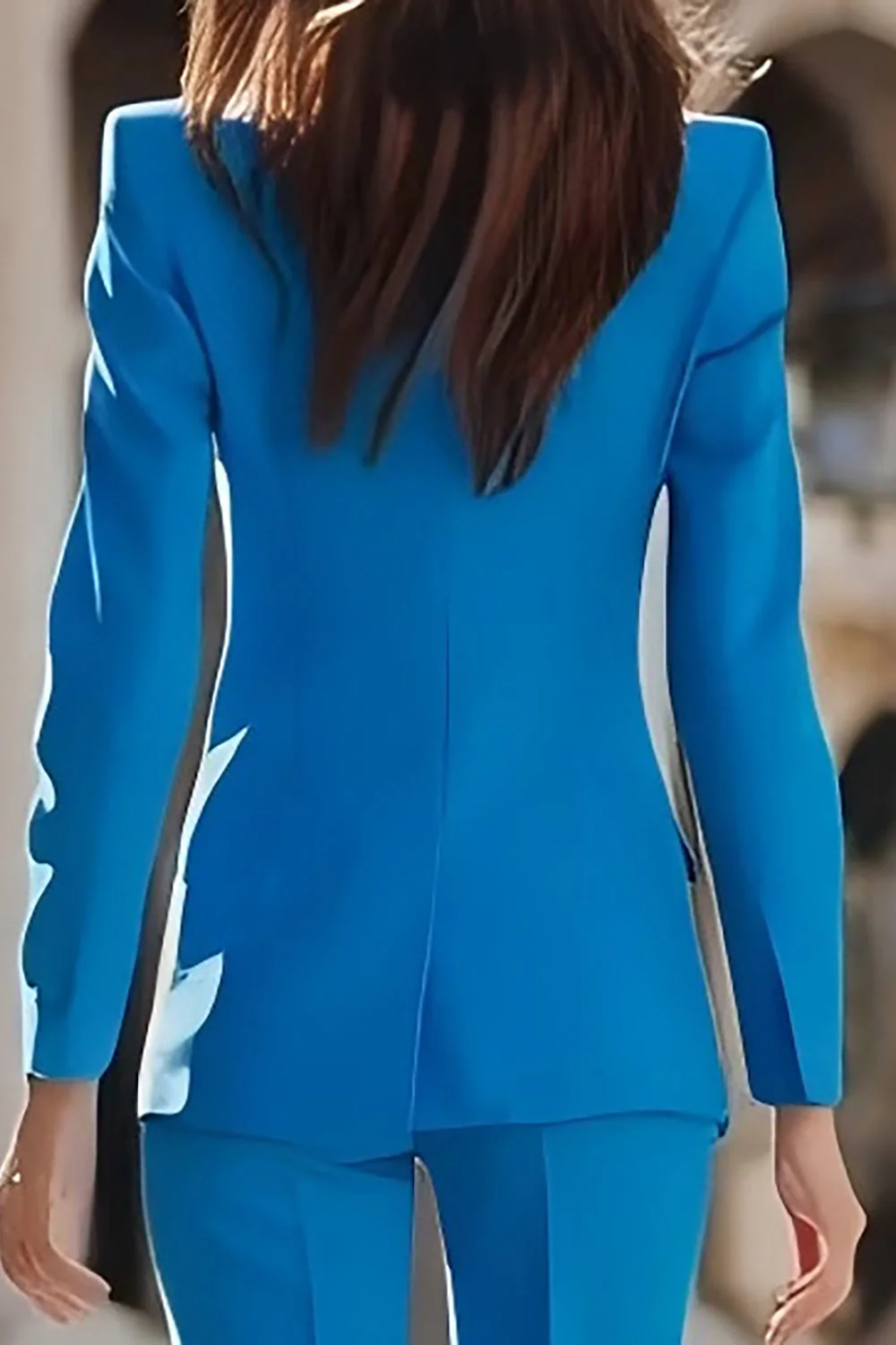 Slim Fit Bleu 2 pièces à revers en pointe Double boutonnage Costumes pour femmes - Image 4