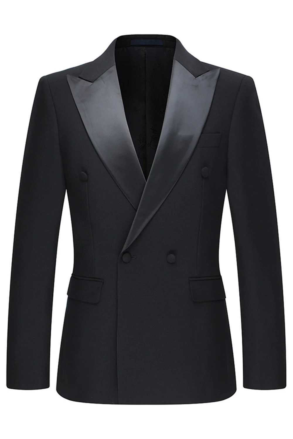 Slim Fit Noir 2 pièces à double boutonnage à revers en pointe Costumes pour hommes - Image 2