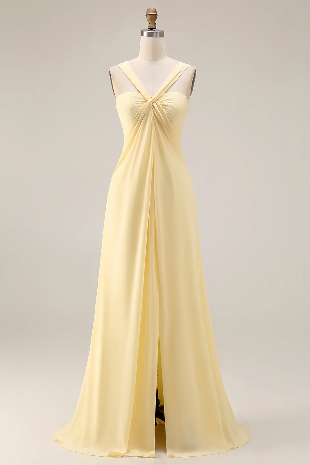 Sorbet au citron Une robe longue longue de demoiselle d’honneur décapotable en chiffon A Line - Image 5