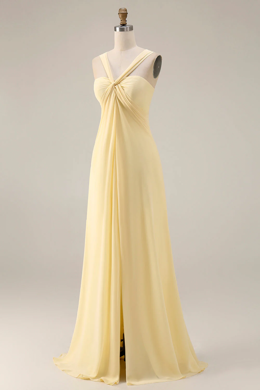 Sorbet au citron Une robe longue longue de demoiselle d’honneur décapotable en chiffon A Line - Image 6