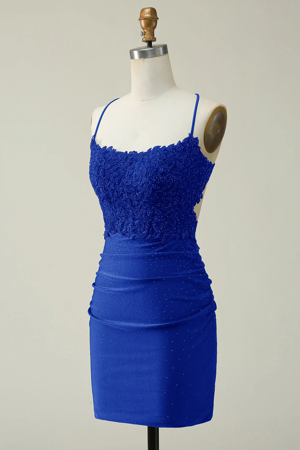 Spaghetti fourreau Straps Rouge foncé Robe courte Cocktail avec appliques - Image 12