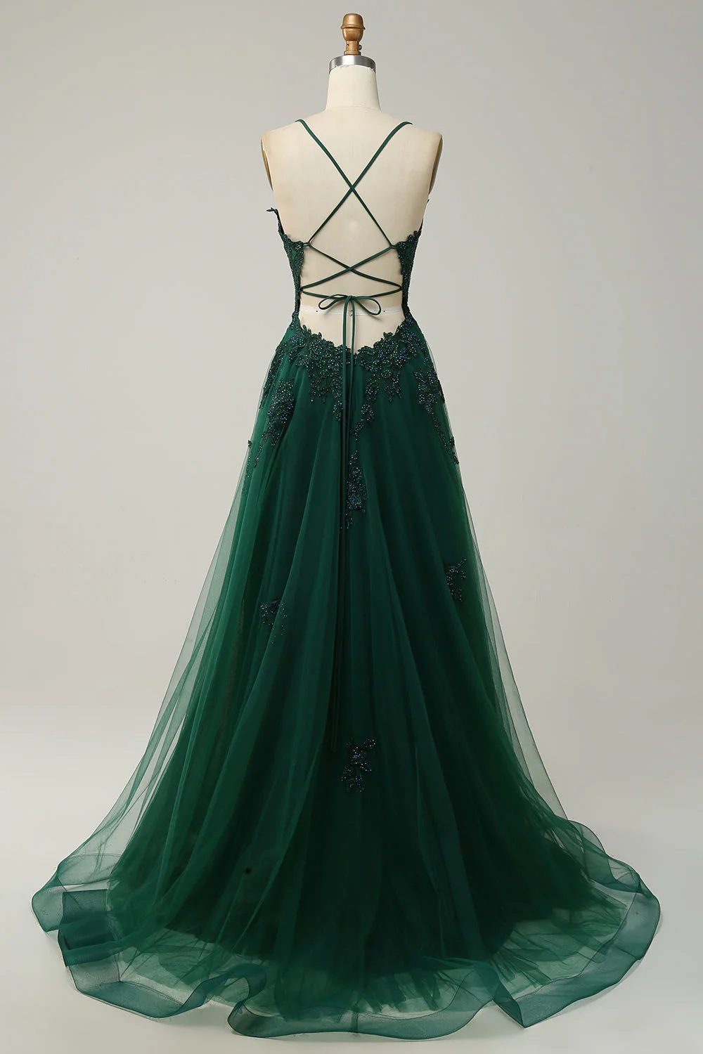 Bretelles Spaghetti A Line Violet Clair Long Soirée Robe avec Entrecroisement Retour - Image 12