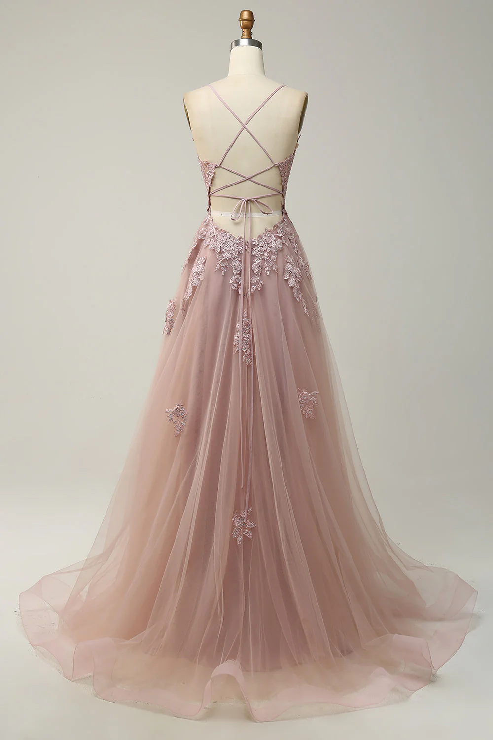 Bretelles Spaghetti A Line Violet Clair Long Soirée Robe avec Entrecroisement Retour - Image 18