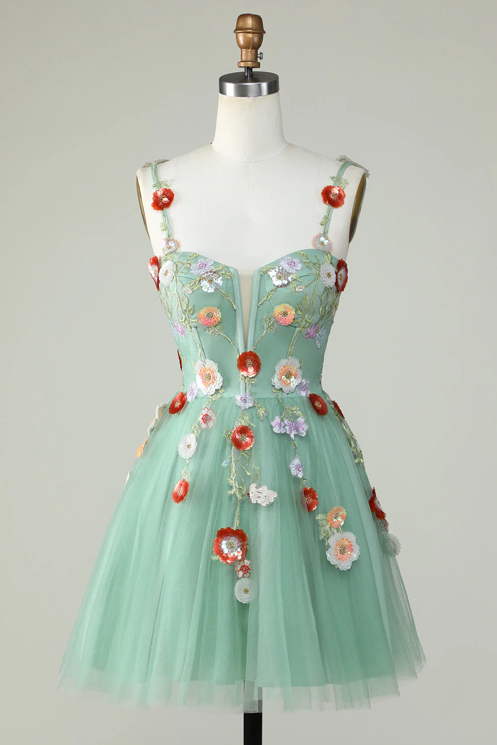 Bretelles spaghetti Robe de cocktail noire à fleurs et sequins - Image 10