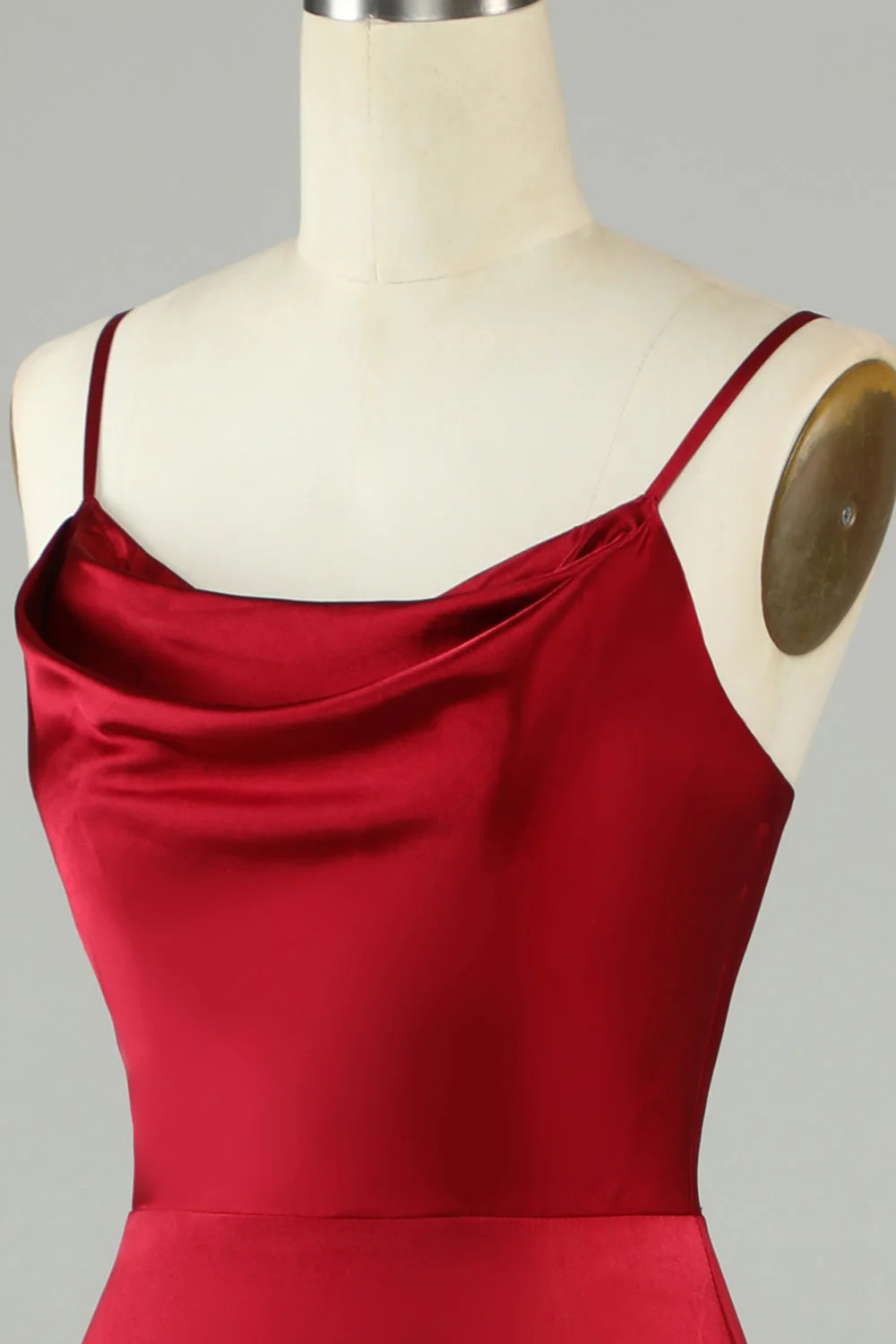 Bretelles Spaghetti Bourgogne Robe de demoiselle d’honneur longue avec fente - Image 6