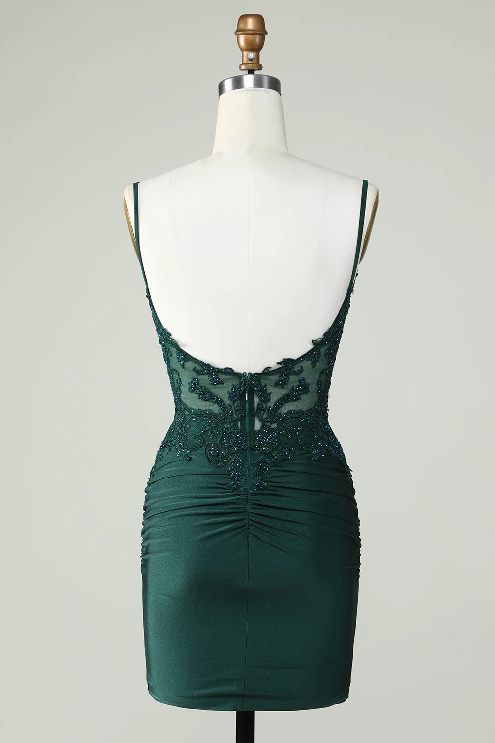 Spaghetti Straps Corset vert foncé Robe de soirée avec perles - Image 2