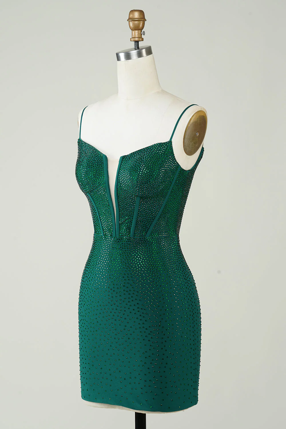 Sparkly Bodycon Spaghetti Straps Dark Green Short Homecoming Dress with Beading - Image 3