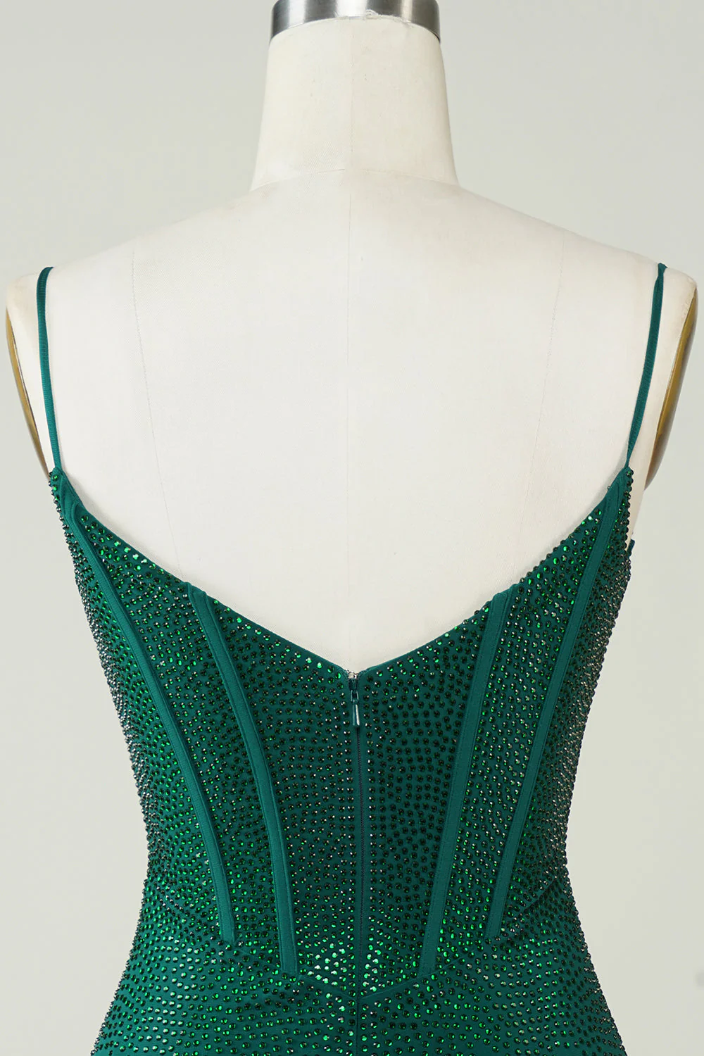 Sparkly Bodycon Spaghetti Straps Dark Green Short Homecoming Dress with Beading - Image 6
