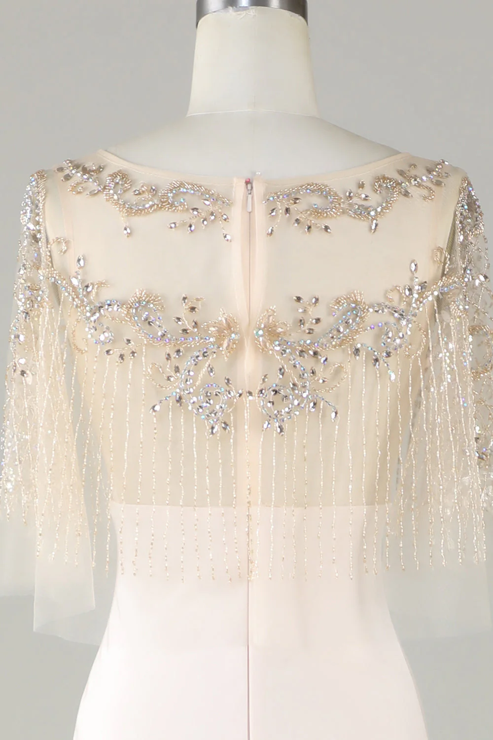 Sparkly Champagne Bateau Col Perles Sirène Robe Long Bal - Image 5