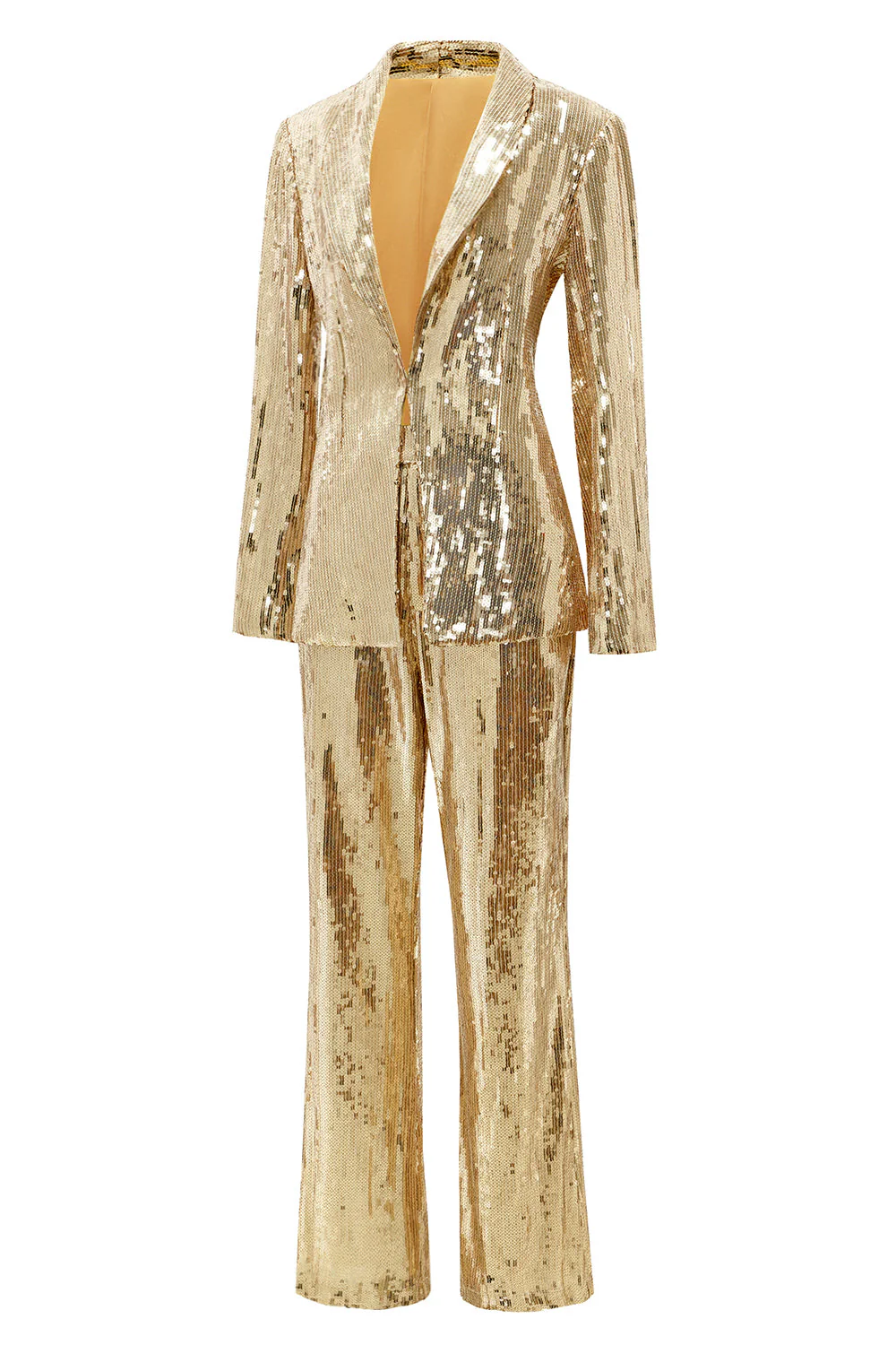 Costume de soirée femme sequins doré revers pointe - Image 5