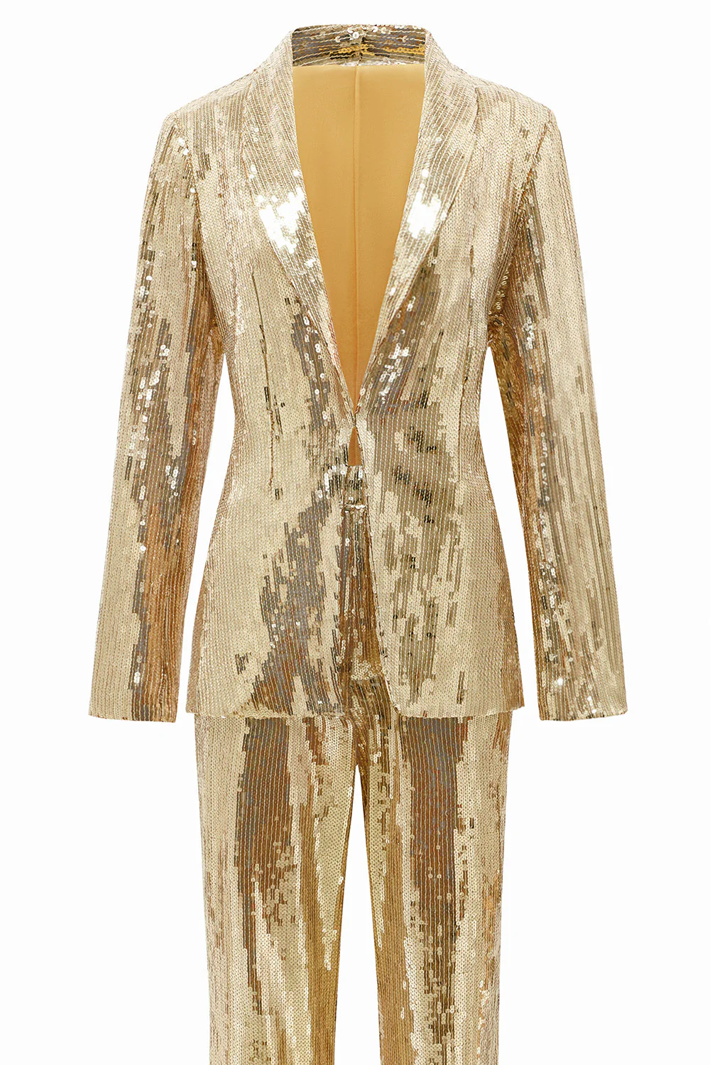 Costume de soirée femme sequins doré revers pointe - Image 6
