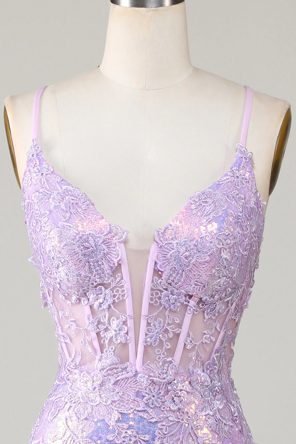 Bretelles spaghetti sirène scintillantes Robe de Soirée corset violette avec fente - Image 6