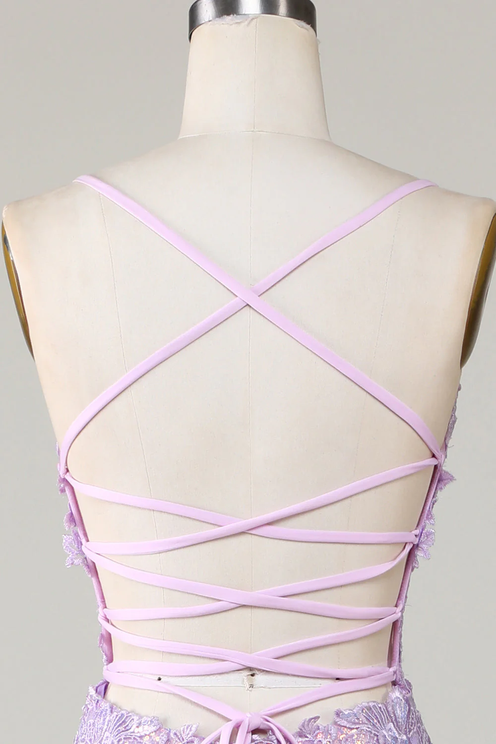 Bretelles spaghetti sirène scintillantes Robe de Soirée corset violette avec fente - Image 8