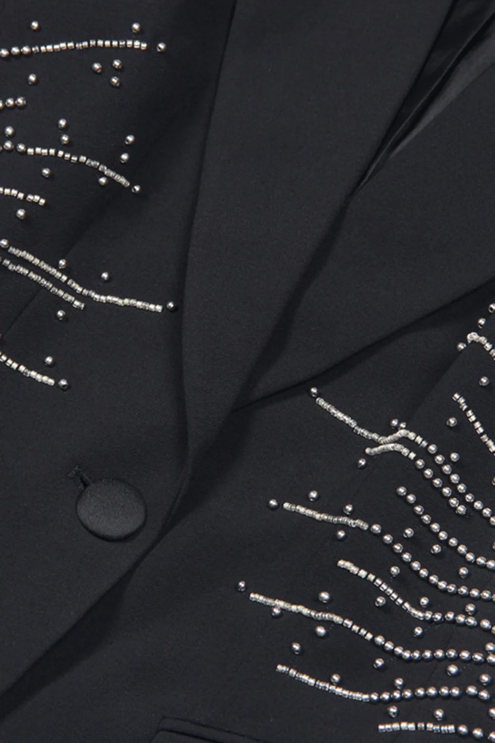 Costume de bal femme 2 pièces noir scintillant à revers en pointe avec perles - Image 2