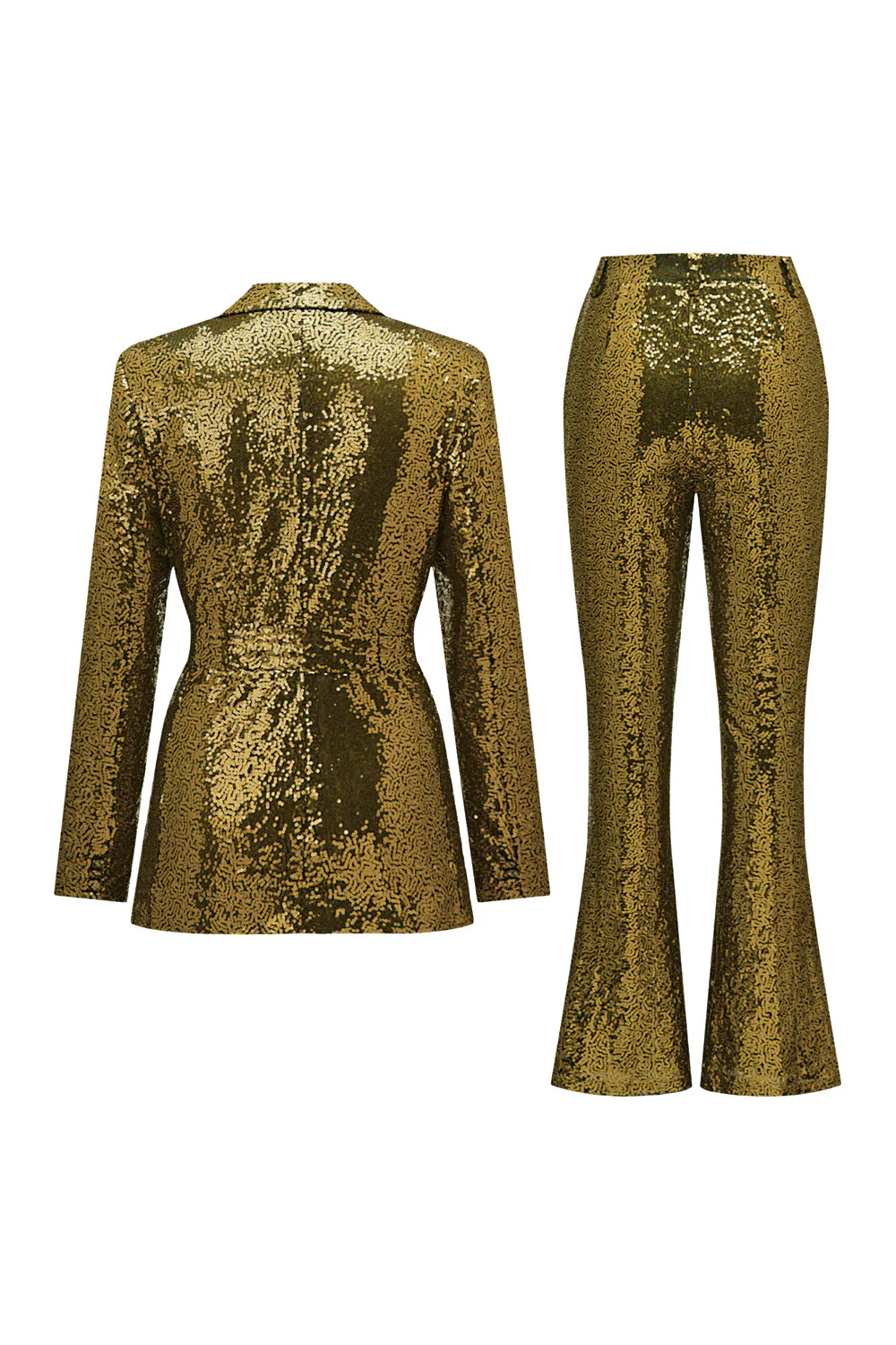 Paillettes vertes scintillantes à revers cranté femmes costumes avec ceinture - Image 19