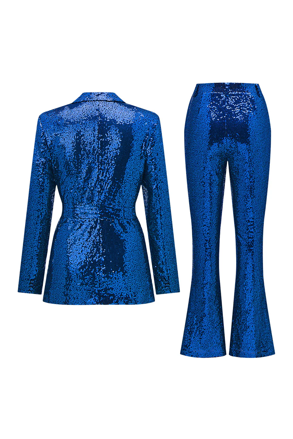 Paillettes vertes scintillantes à revers cranté femmes costumes avec ceinture - Image 21