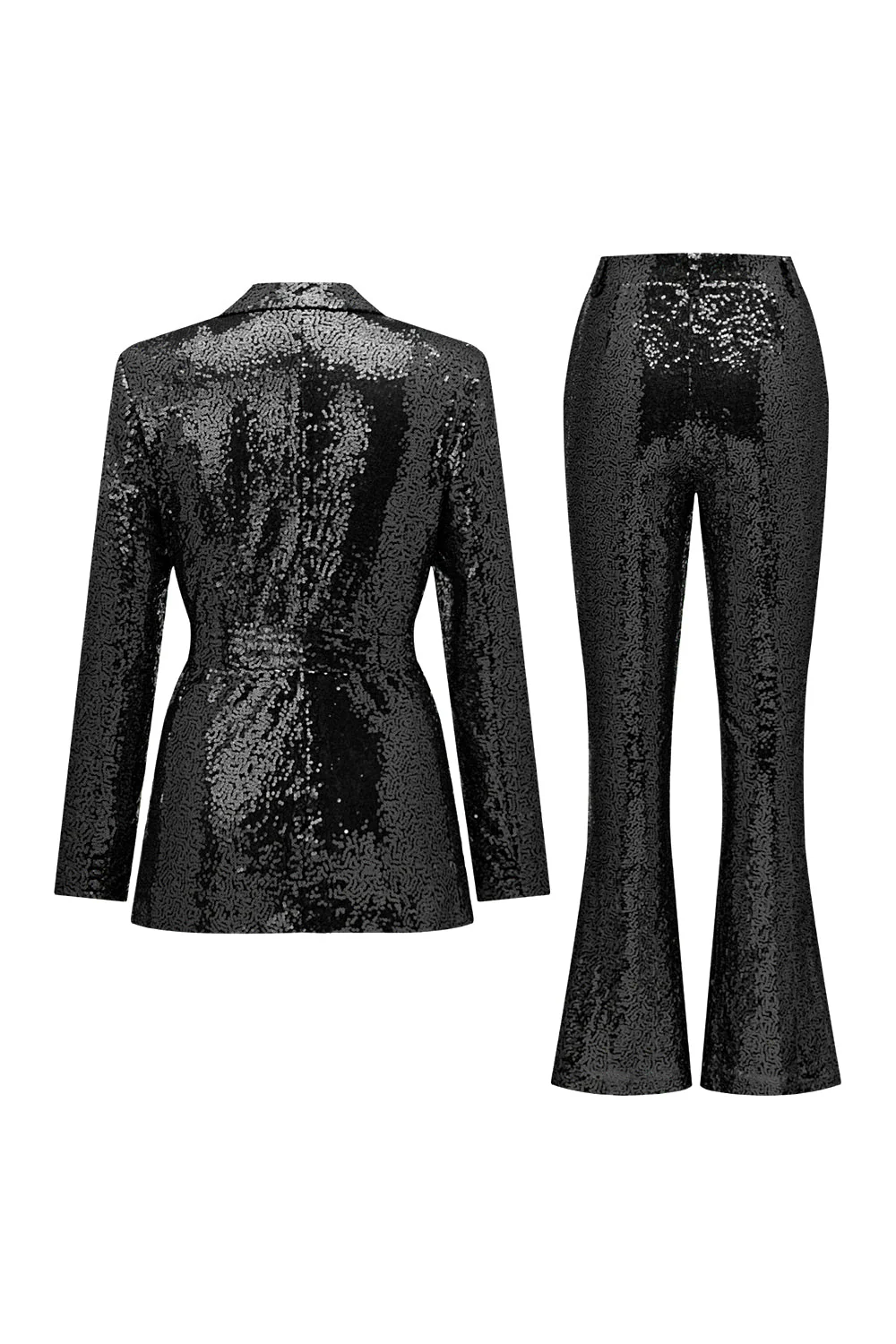 Costume pour femme vert scintillant à paillettes avec revers cranté et ceinture - Image 24