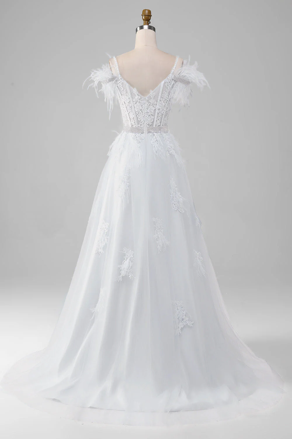 Strass Accents Corset blanc robe de mariée avec Appliques - Image 2