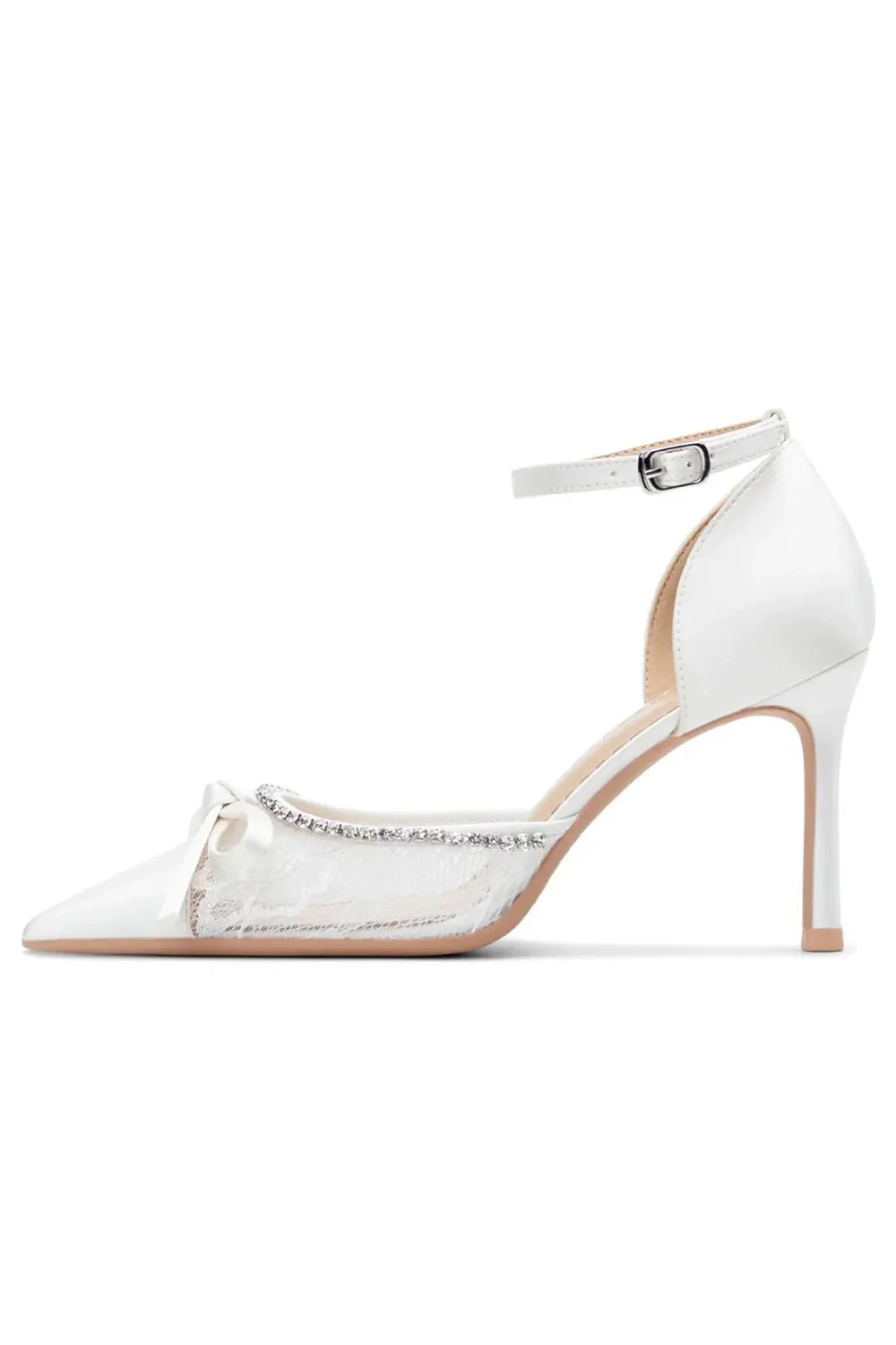 Strass en ivoire, stilettos pointus, sandales à talons hauts, chaussures de mariage avec nœud - Image 4
