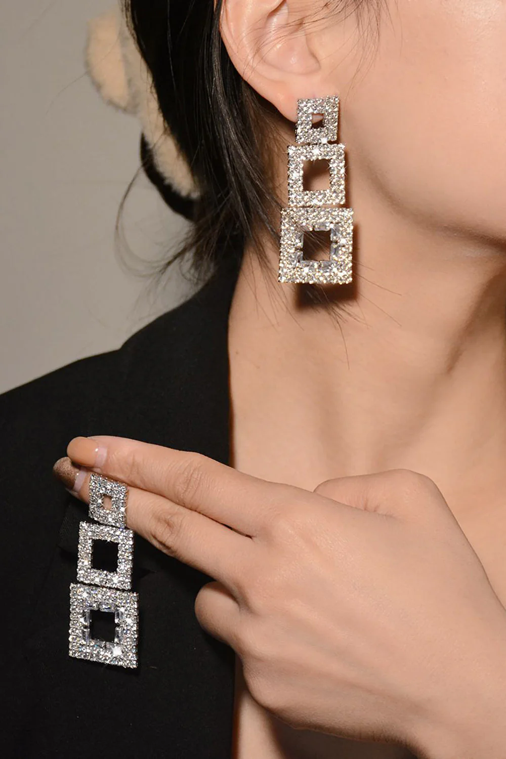 Strass Géométrique Patchwork Boucles d’oreilles carrées - Image 2