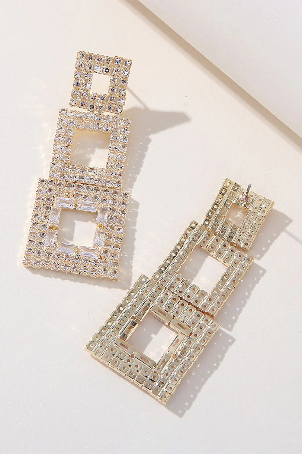 Strass Géométrique Patchwork Boucles d’oreilles carrées - Image 4