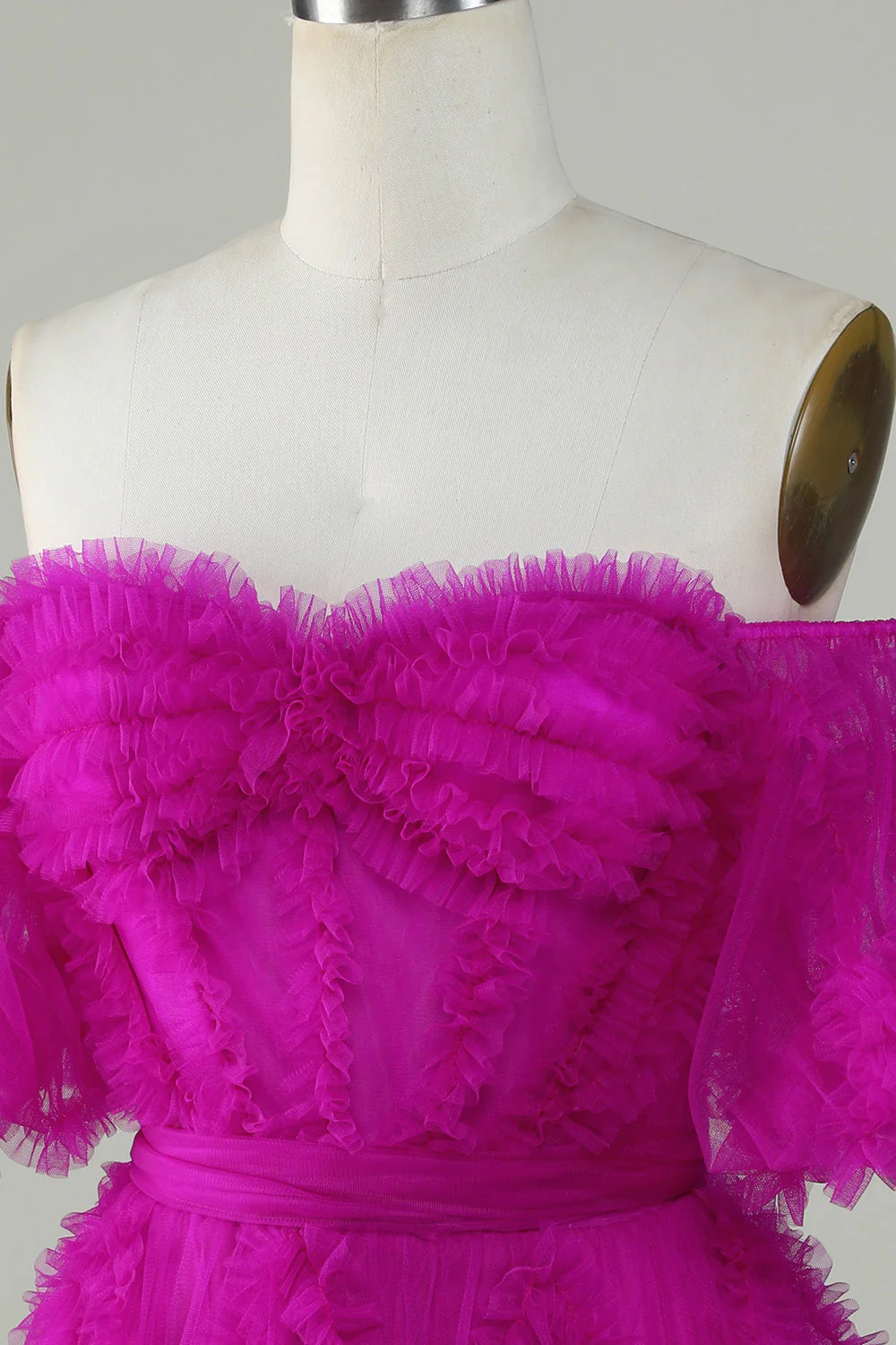 Stylish Une ligne de l’épaule Fuchsia Tulle Corset Cocktail Robe - Image 5