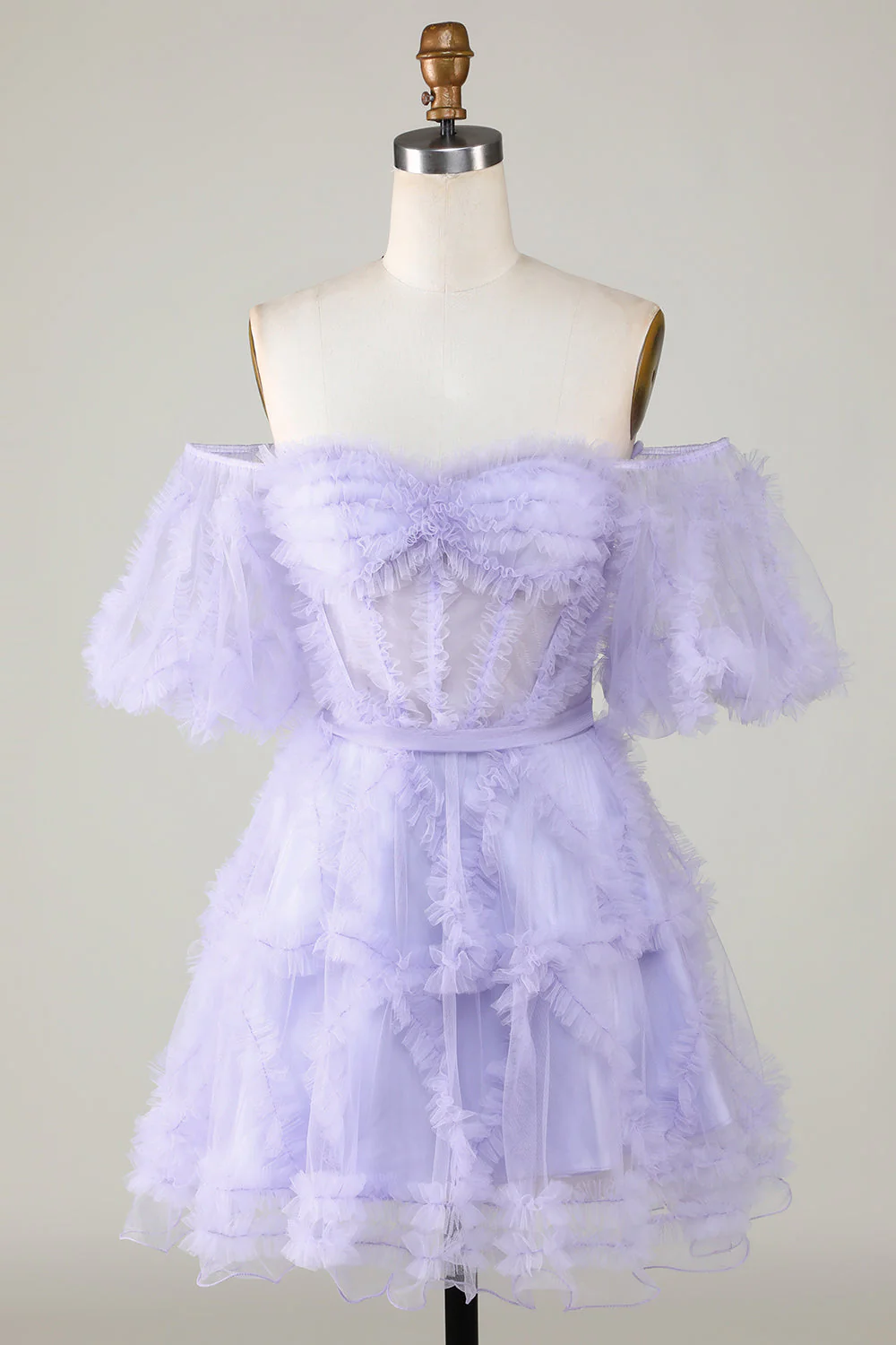 Stylish Une ligne de l’épaule Robe de Cocktail Corset en Tulle Violet