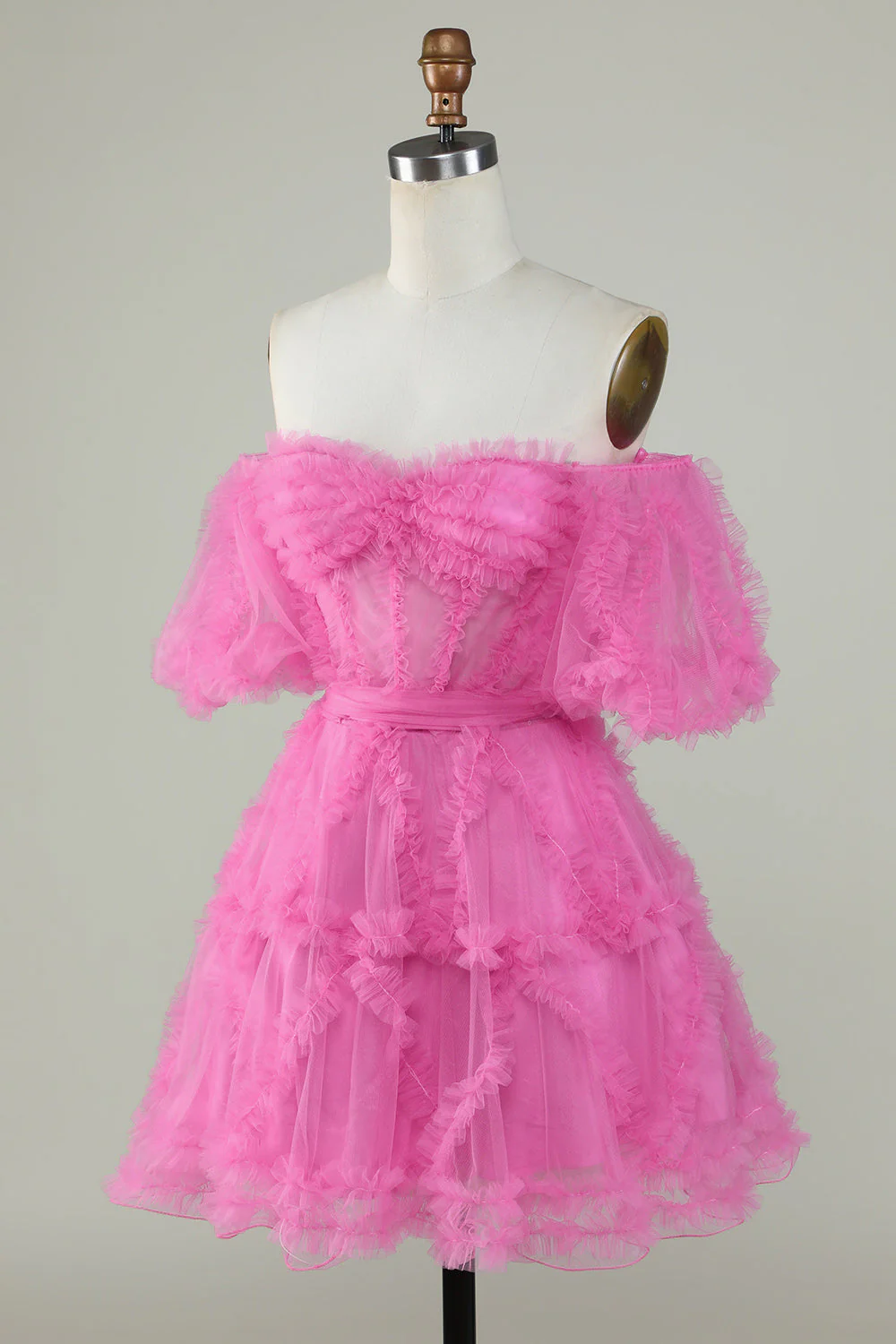Stylish Une ligne de l’épaule Robe de Cocktail Corset en Tulle Violet - Image 13