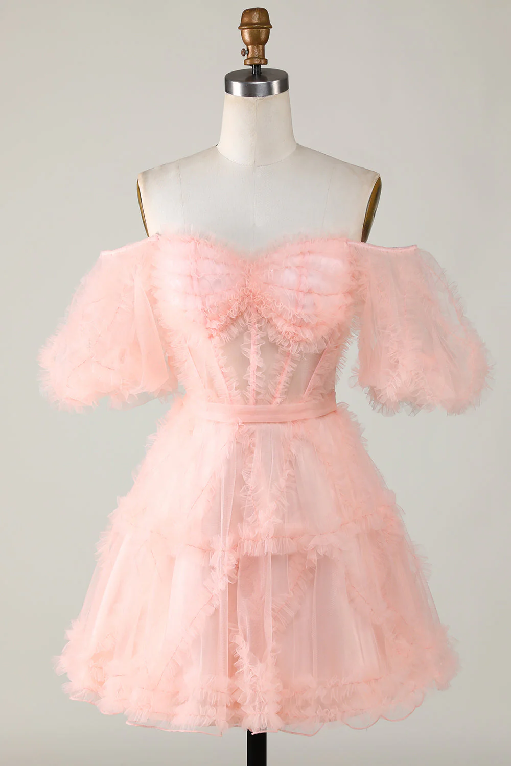 Stylish Une ligne de l’épaule Robe de Cocktail Corset en Tulle Violet - Image 17