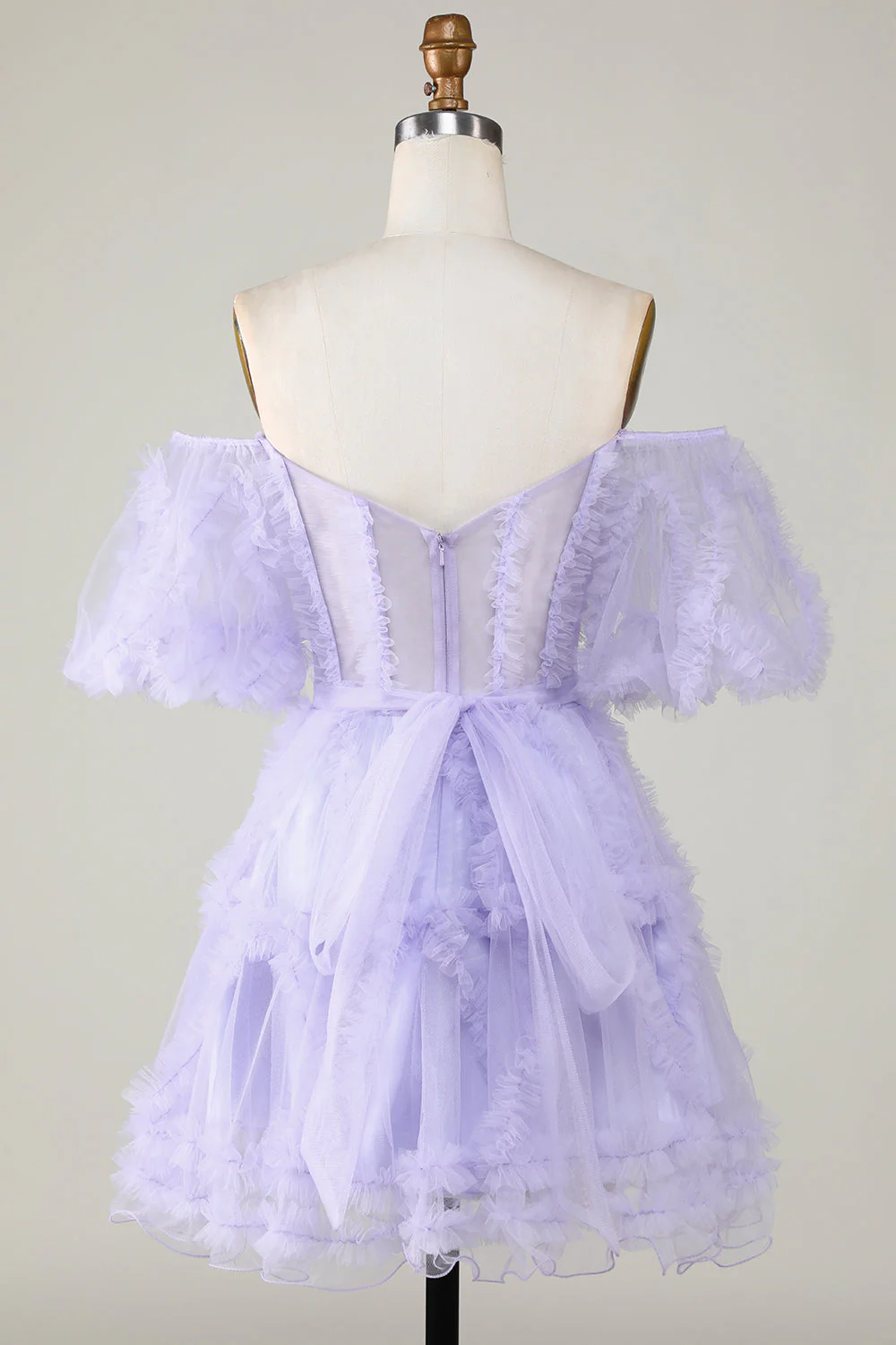 Stylish Une ligne de l’épaule Robe de Cocktail Corset en Tulle Violet - Image 2