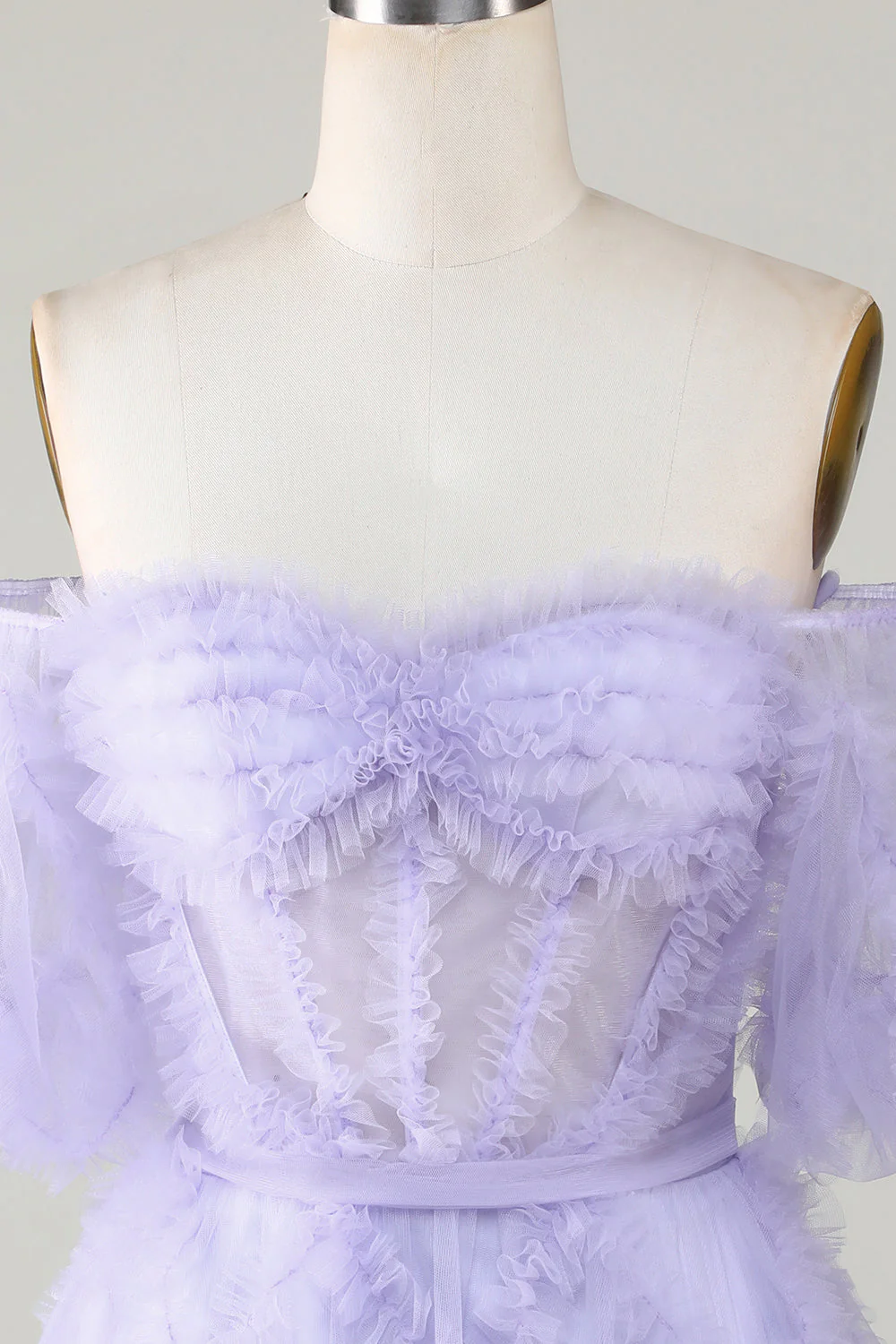 Stylish Une ligne de l’épaule Robe de Cocktail Corset en Tulle Violet - Image 5