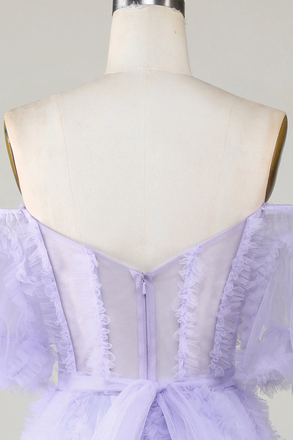 Stylish Une ligne de l’épaule Robe de Cocktail Corset en Tulle Violet - Image 6