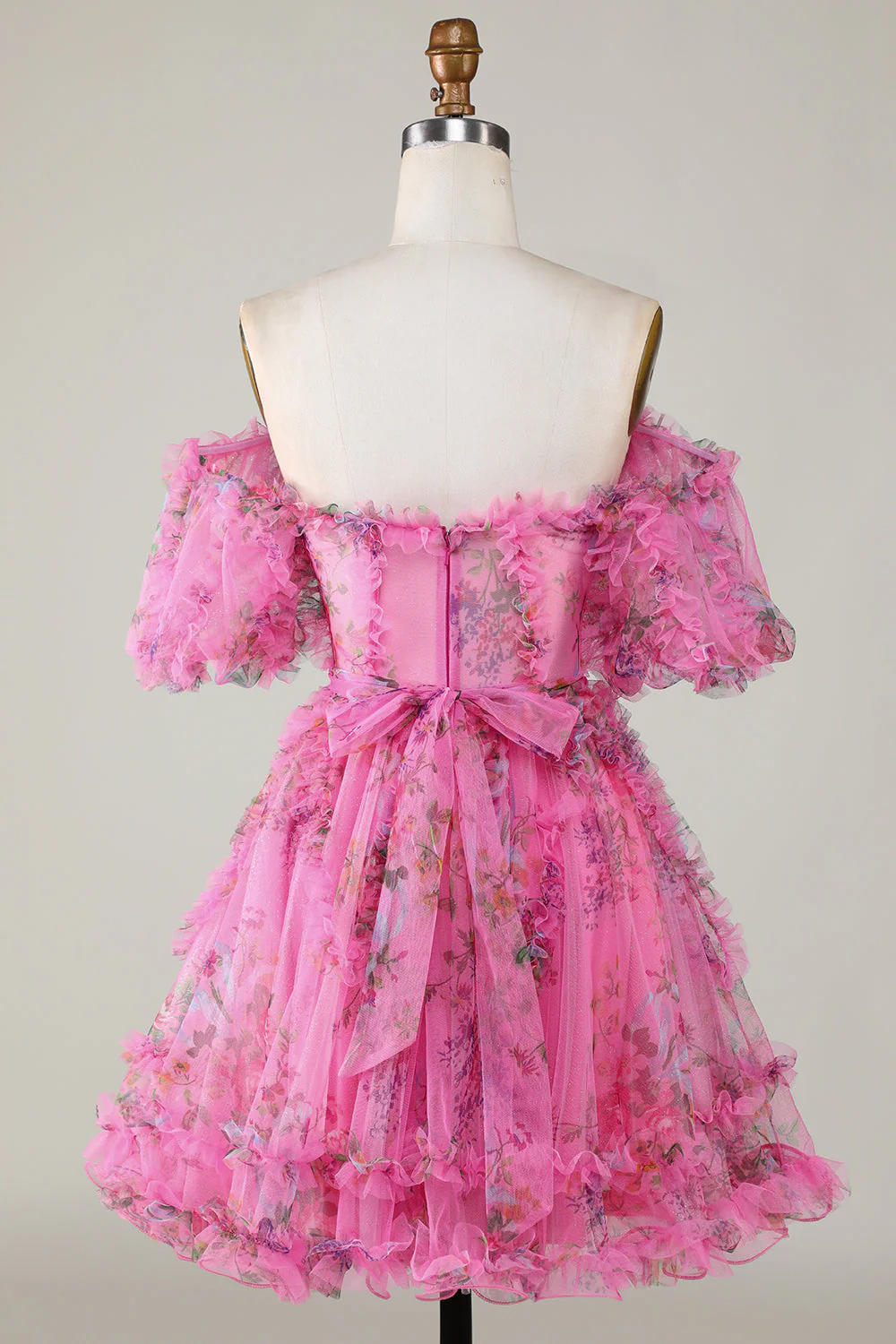 Stylish Une ligne sur l’épaule Tulle rose poussiéreuse Robe courte Homecoming avec manches courtes - Image 20