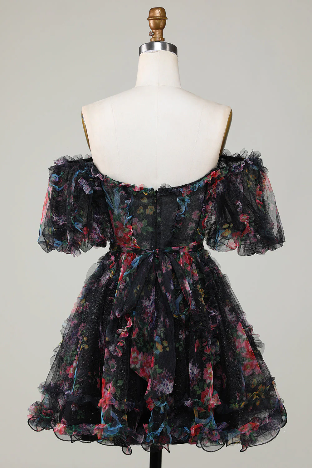 Stylish Une ligne sur l’épaule Tulle rose poussiéreuse Robe courte Homecoming avec manches courtes - Image 8