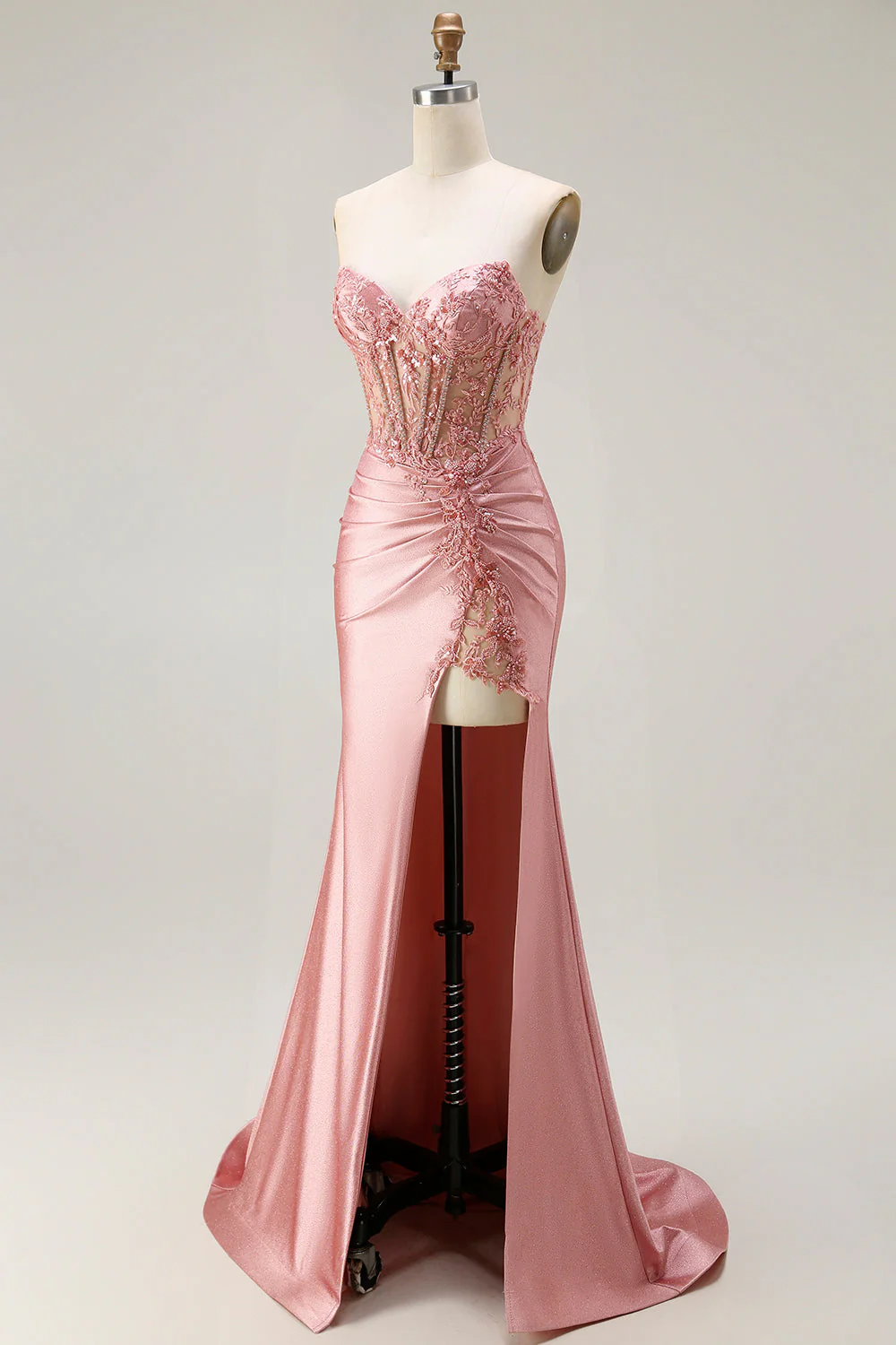 Sweetheart Blush Appliqued Corset Sirène Perle Longue Robe De Soirée Avec Fente - Image 3