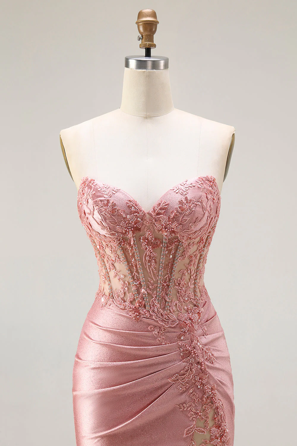 Sweetheart Blush Appliqued Corset Sirène Perle Longue Robe De Soirée Avec Fente - Image 4