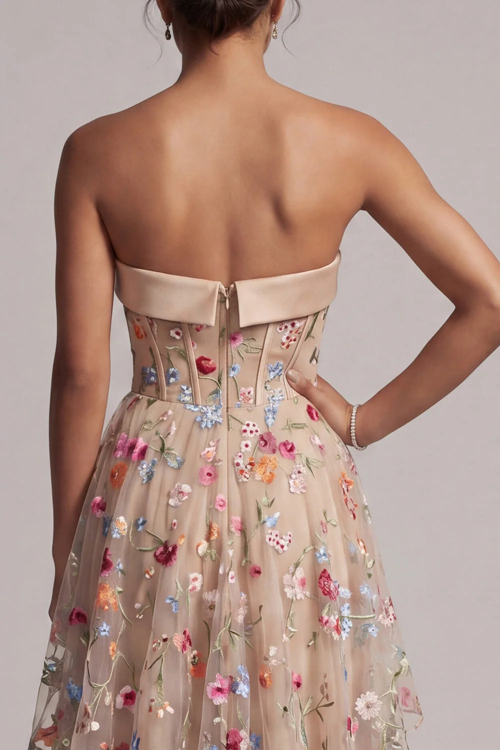 Sweetheart Champagne Corset Ligne A, tulle High-Low Fleur Mother Of the Bride Robe - Image 5