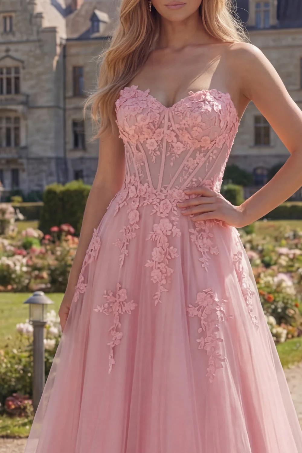 Sweetheart Corset rose A-Line Long robe de bal avec des appliques - Image 3