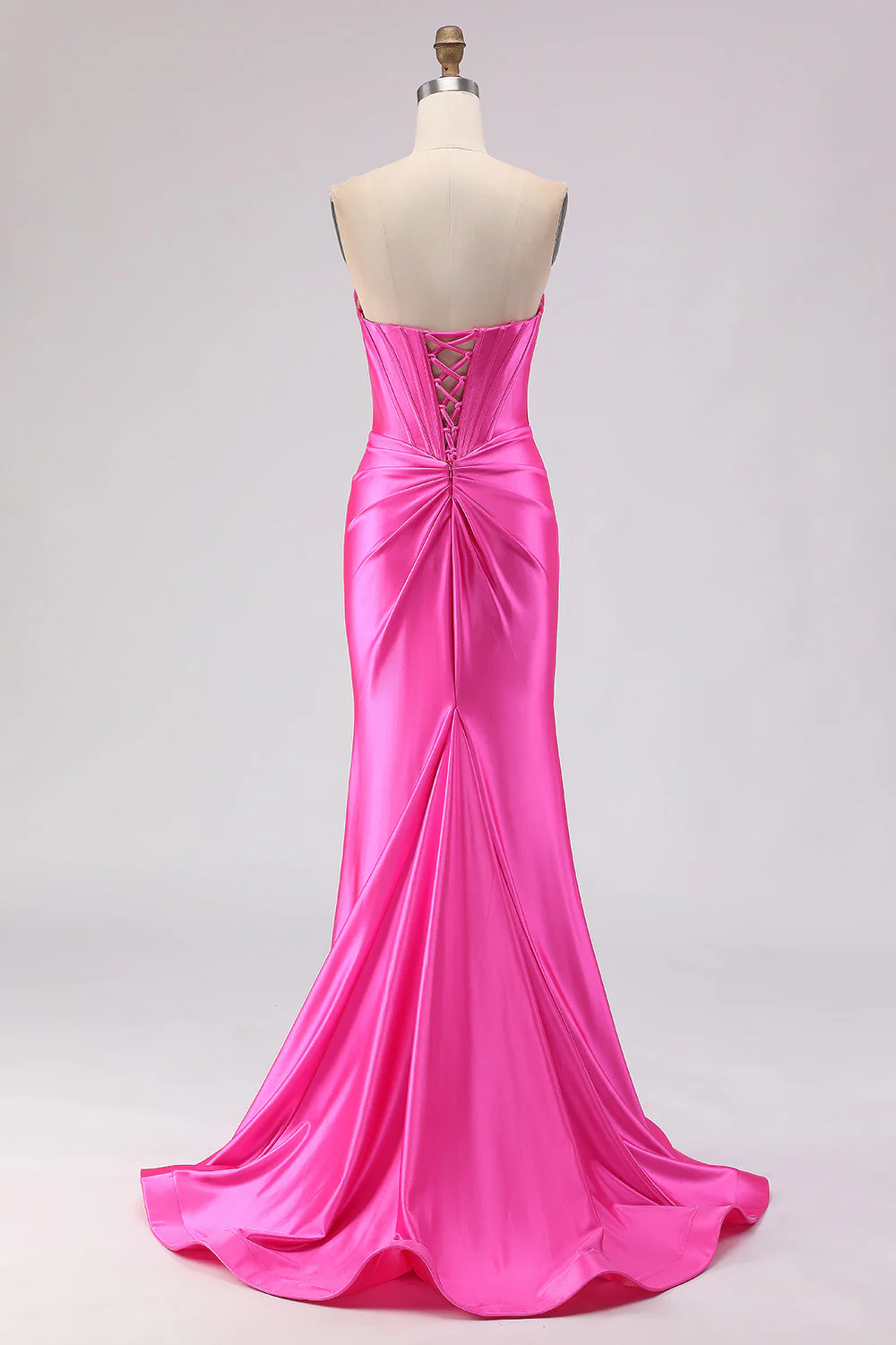Sweetheart Fuchsia Sirène Corset longue robe de bal perlée avec fente - Image 2
