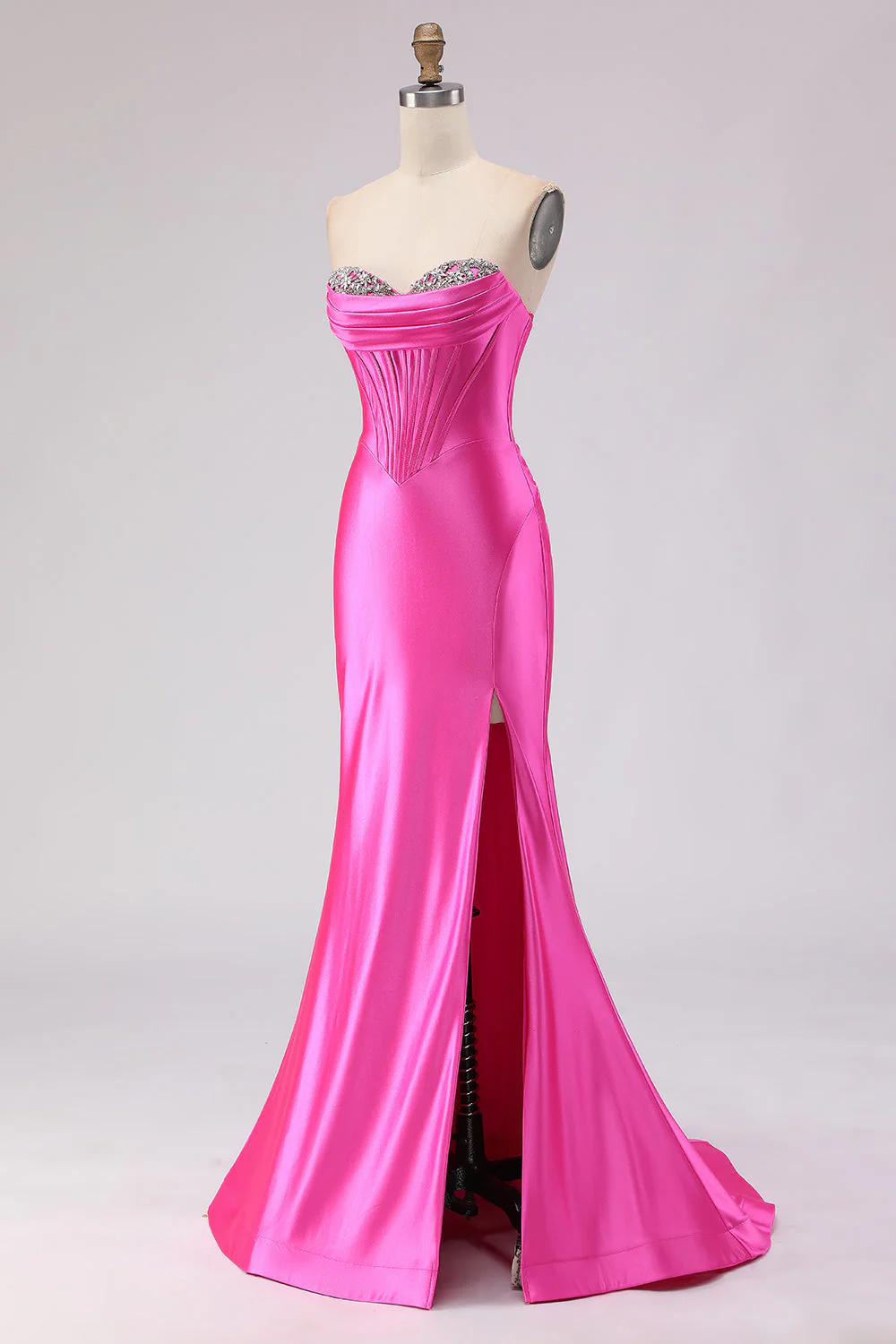 Sweetheart Fuchsia Sirène Corset longue robe de bal perlée avec fente - Image 3