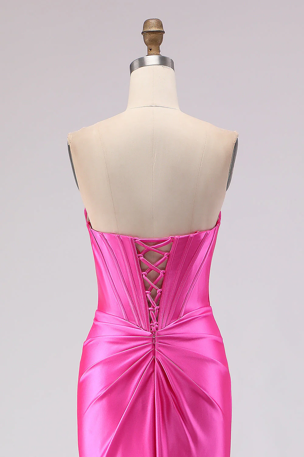 Sweetheart Fuchsia Sirène Corset longue robe de bal perlée avec fente - Image 5