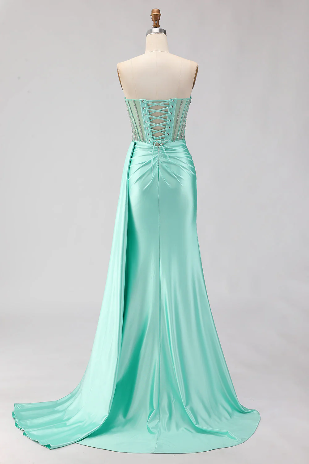 Sweetheart Mermaid Siren robe longue de bal perlée vert menthe avec fente - Image 2
