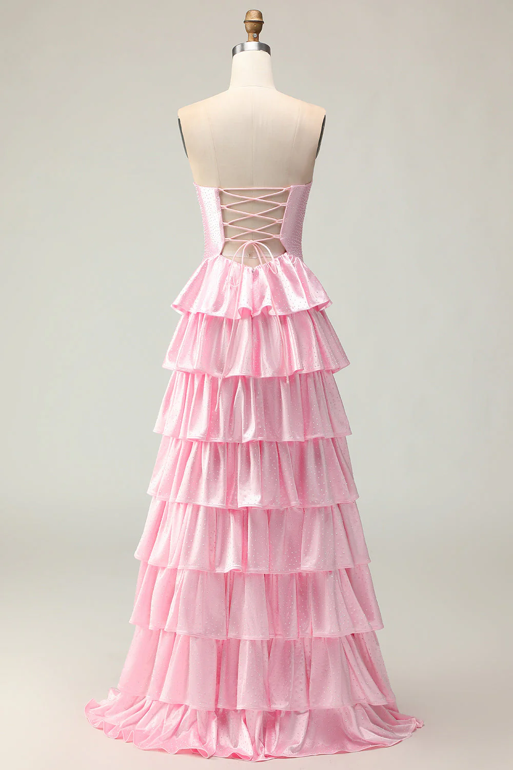 Sweetheart une ligne rose perlé à plusieurs niveaux découpé longue robe de bal avec volants - Image 2