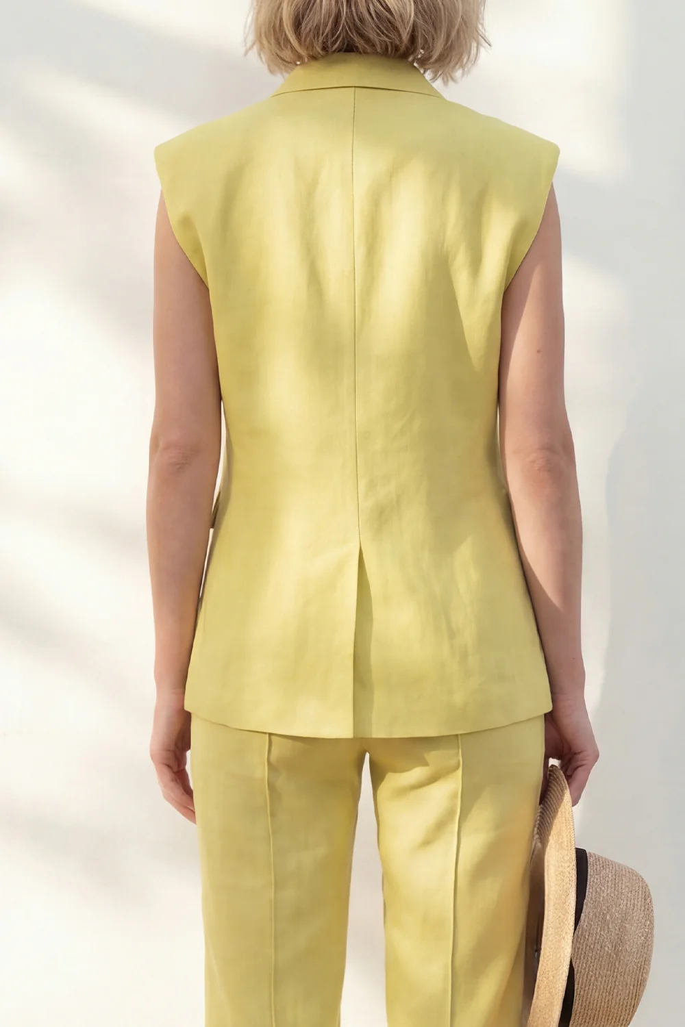 Tailleur long féminin à revers châle jaune à un bouton, coupe slim - Image 4