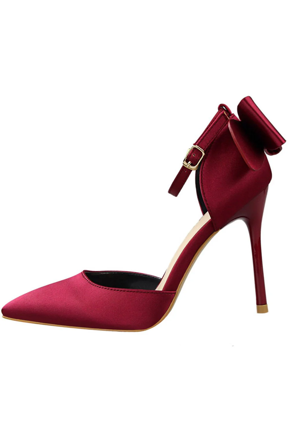 Talons de bal en satin de Bourgogne avec nœud papillon - Image 3