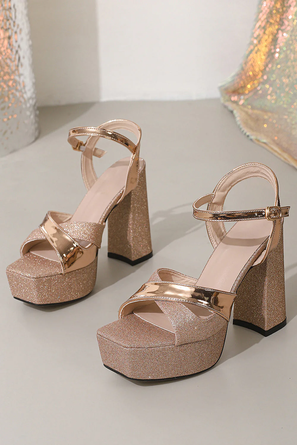 Talons hauts de bal de promo dorés dorés et gros à bout ouvert Glitter Rose - Image 2