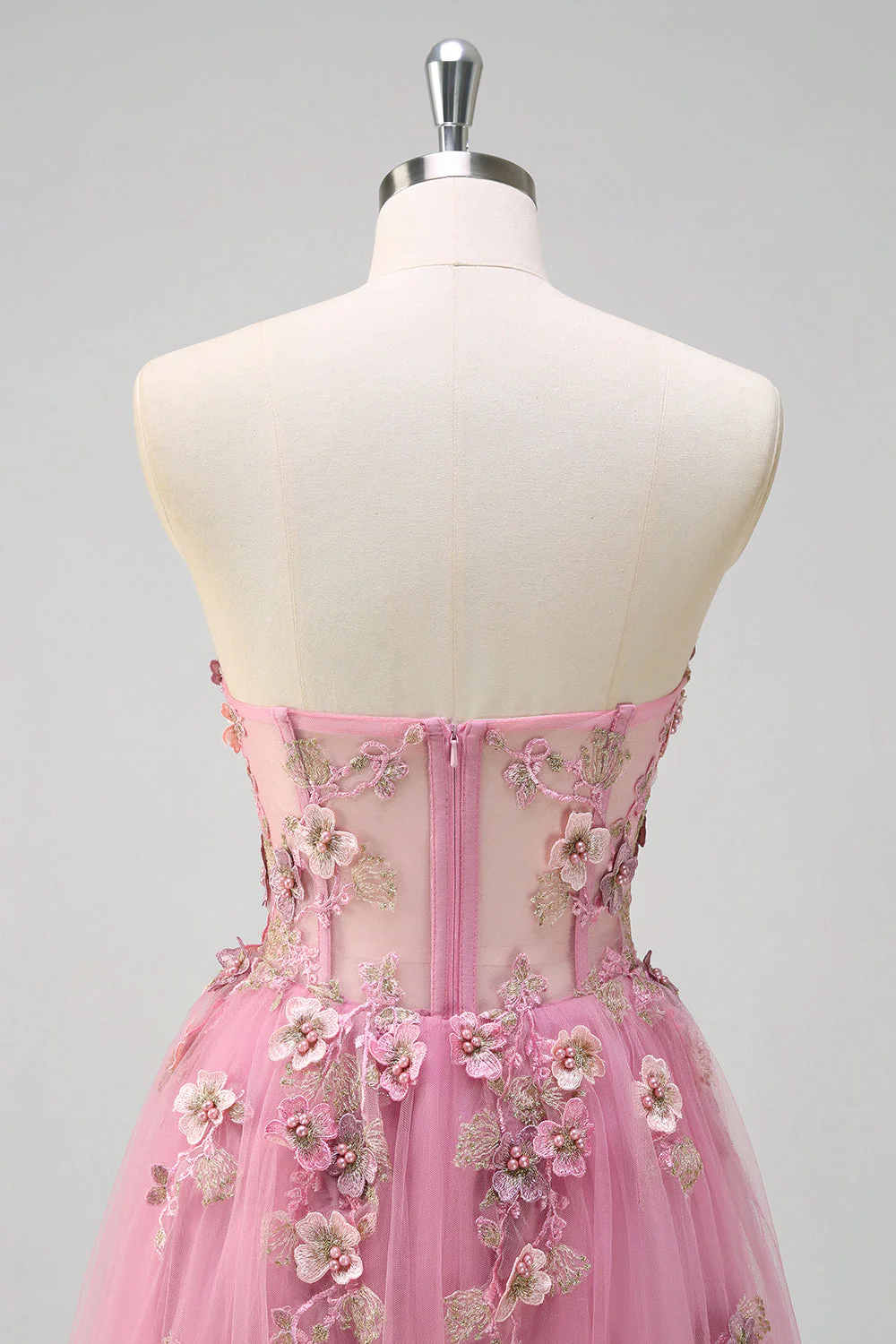 Robe de soirée longue taro ligne A bustier sans bretelles avec fleurs 3D et fente - Image 5