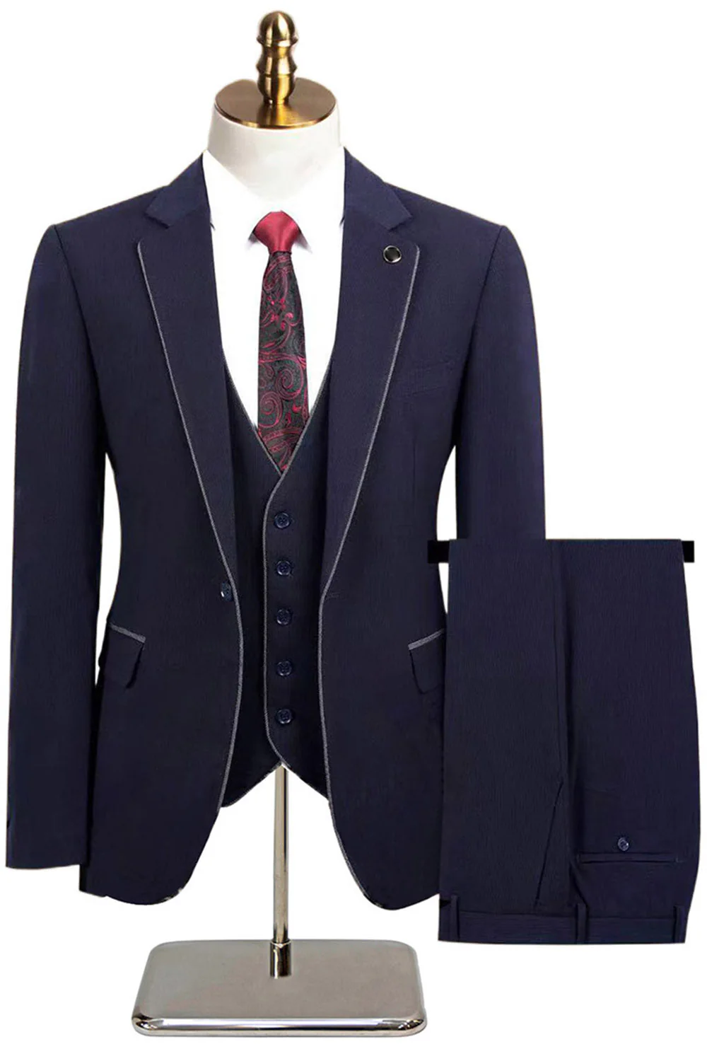 Taupe 3 pièces slim fit revers cranté un bouton costumes formels pour hommes - Image 10